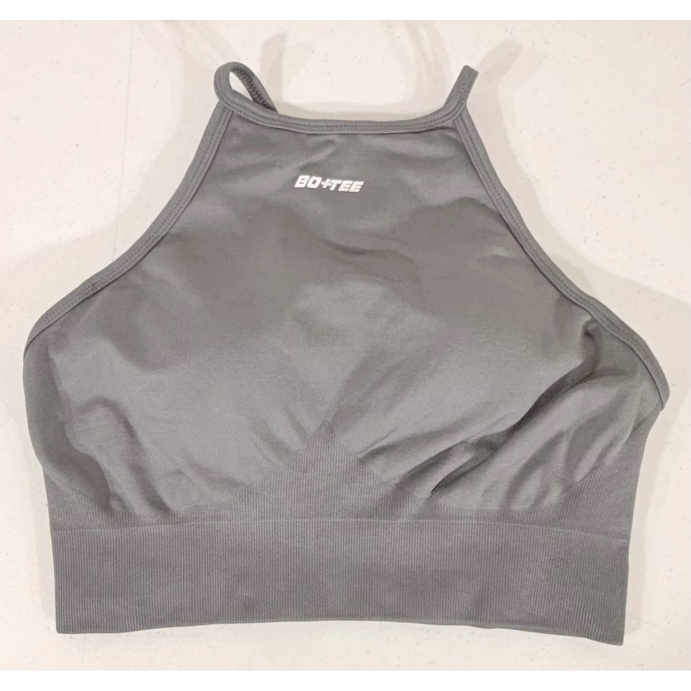Bo + Tee Sports Bra XS Gray High Neck Cross Back Seamless Athleisure Gym Fitness